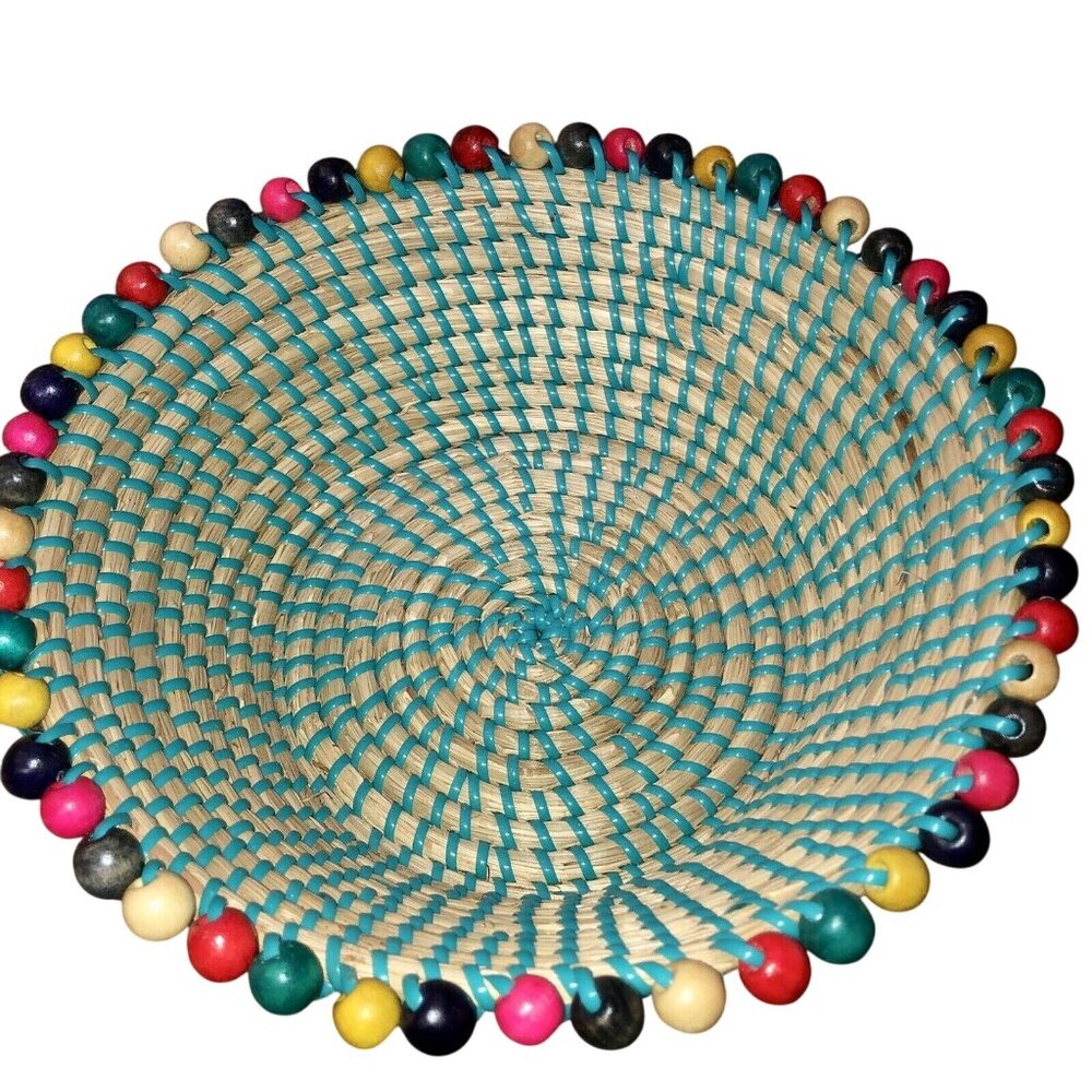 Colorful Woven Chips & Salsa Basket Set w/ Novogratz Melamine Bowls Used - Picture 13 of 16